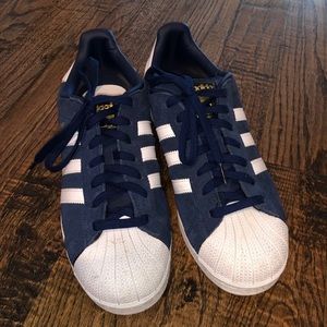 Navy Blue Suede Adidas Superstar Sneakers!
